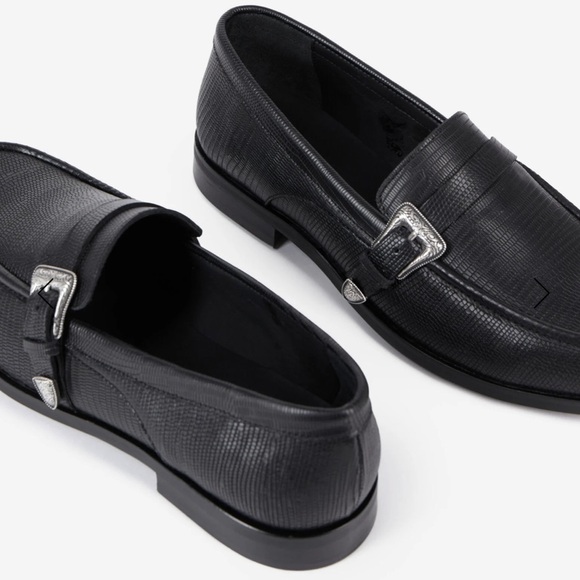 THE KOOPLES BLACK LEATHER LOAFERS WITH WESTERN BUCKLE, NWB - Picture 3 of 10